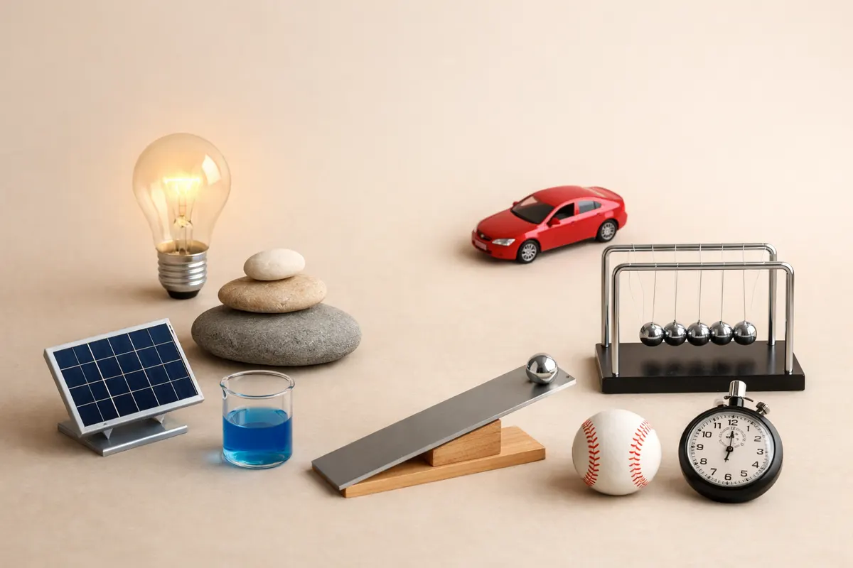 Clean visual checklist or comparison graphic for energy and kinetic energy.